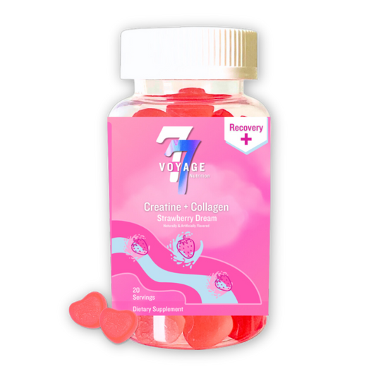 2-in-1 Creatine and Collagen Gummies (Dye Free, Creatine Monohydrate + Collagen Types l, ll, and lll Chews)- Strawberry Flavor